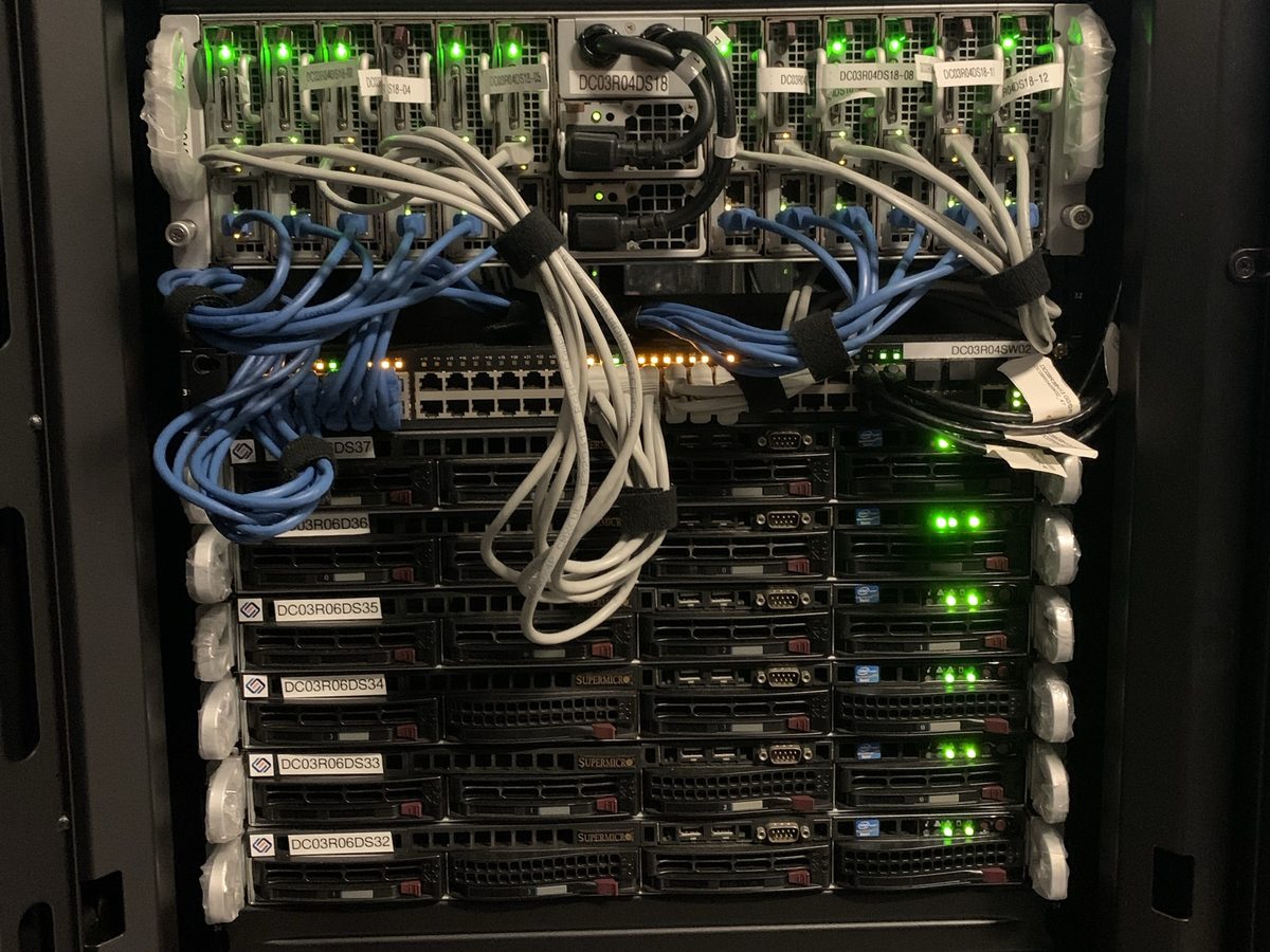Server rack cabling and switch install